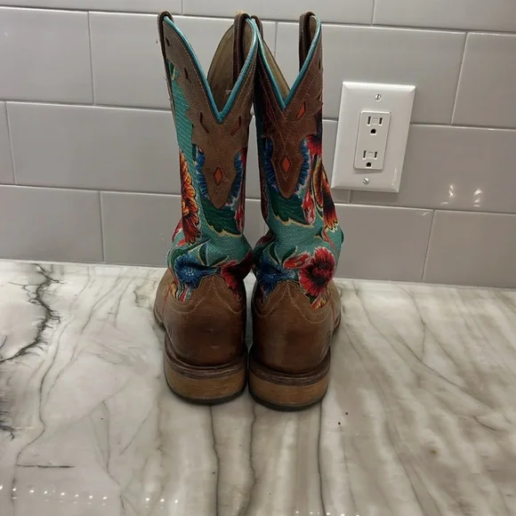 Ariat® Ladies Circuit Champion Floral Brown & Turquoise Boots - Picture 4 of 16